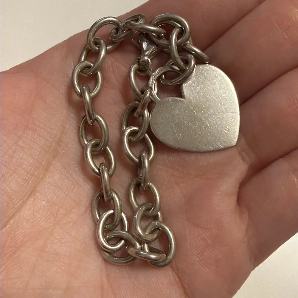 Sterling Silver 925 Italy Heart Charm Link with Clamp Opening Bracelet 7’